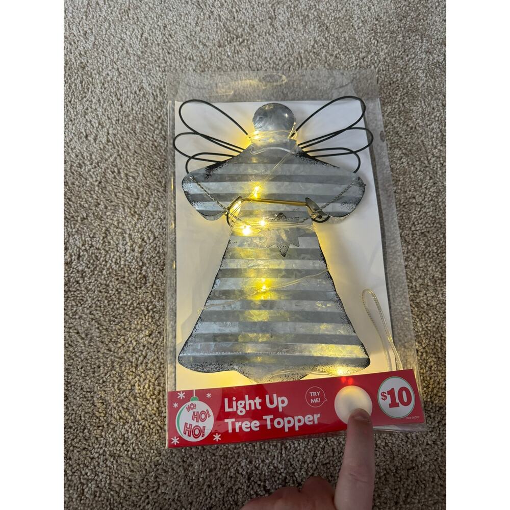 NWT Midwood Brands Silver Metal Angel Light Up Tree Topper Battery Operated